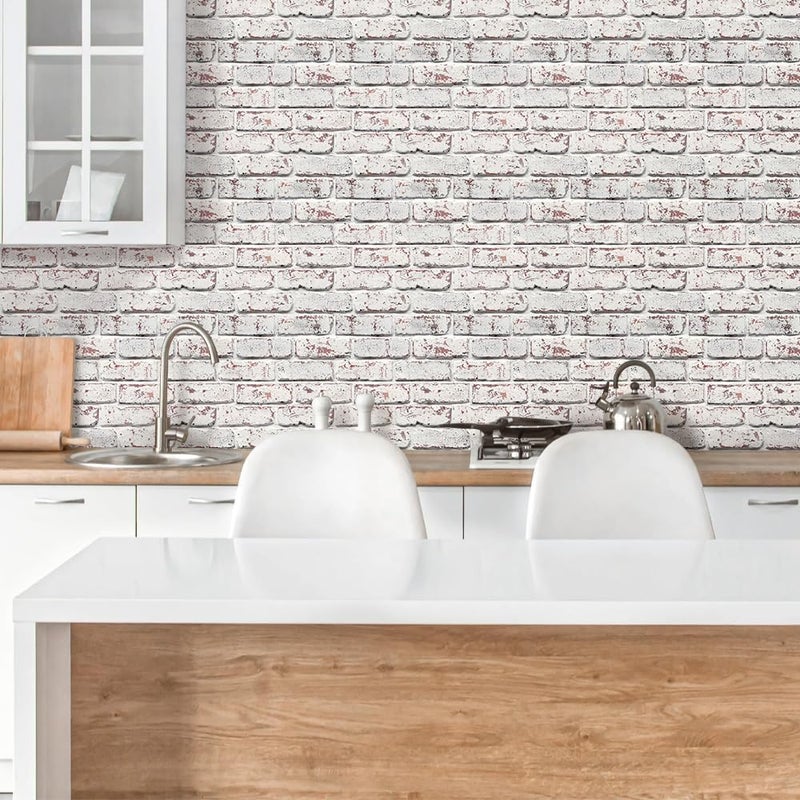 COMSTICKC 3D Faux Brick Peel and Stick Wall Panels,10 Pcs of 12"X12",Small Size, Thin PVC 3D Fake Brick Self Adhesive Wall Covering Faux Brick Backsplash Interior Decor (Whitewash Red -1) - Image 2